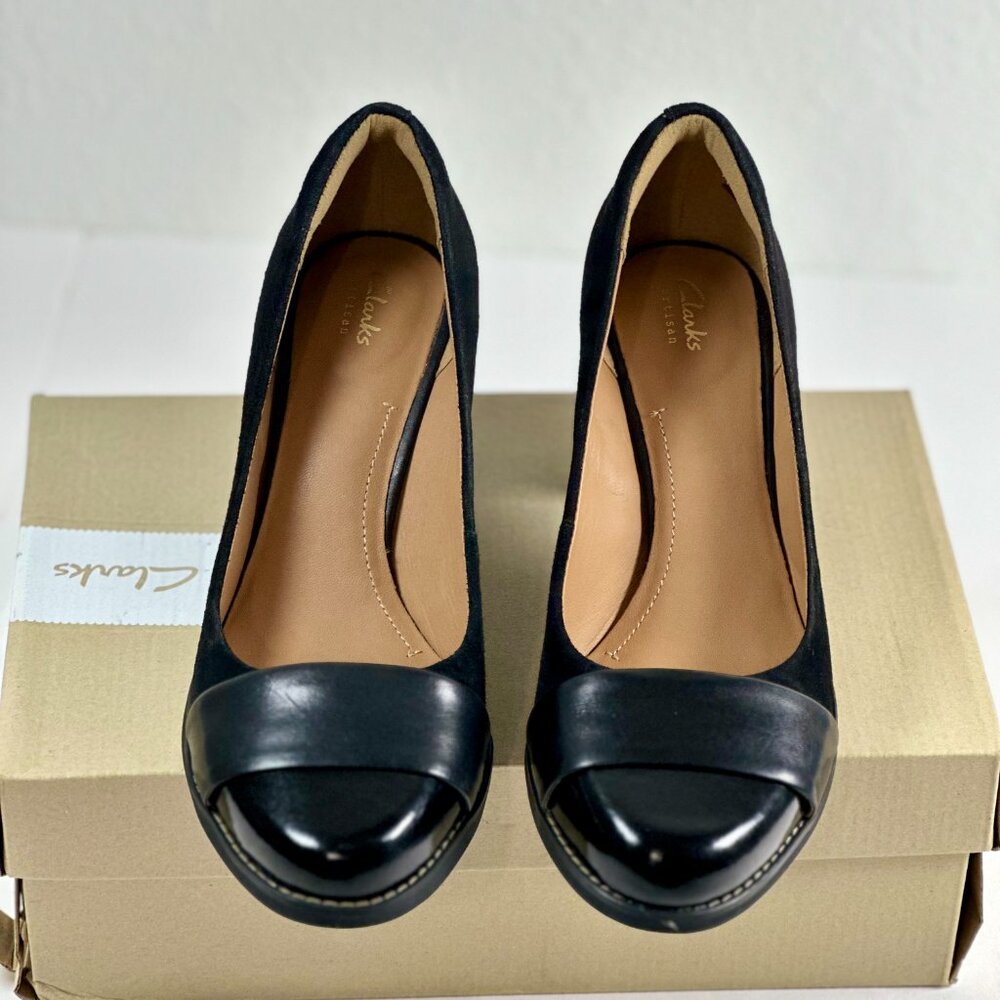 Clarks Artisan Tarah Brae Black Suede Patent Leather Pumps Women’s Size 6.5M - Picture 4 of 16
